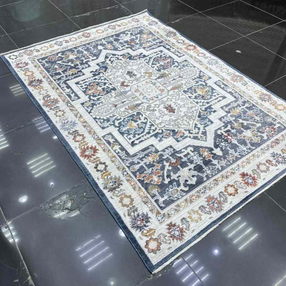 سجاد بوهيمي كريستال تركي DG198A لون كريم كحلي غامق مقاس 200*300