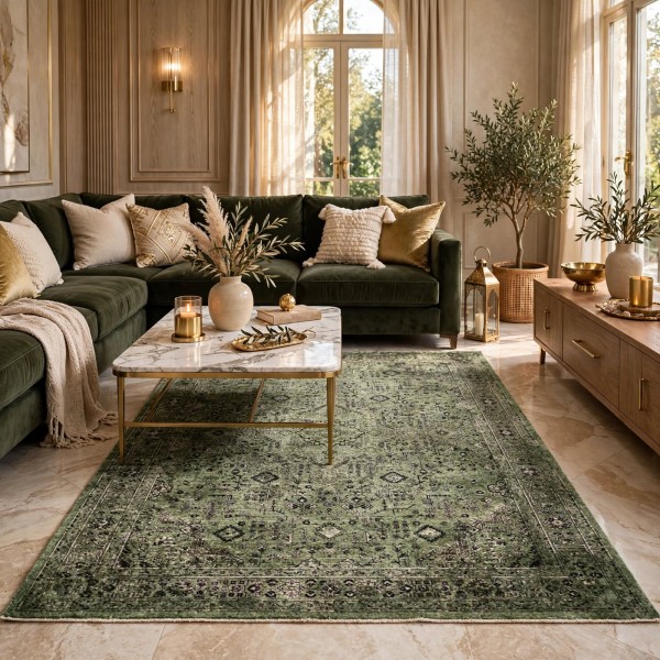 سجاد فخم لونا بوهيمي تركي OE72C اخضر مقاس 300*400