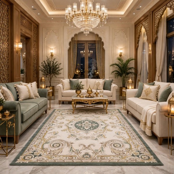 سجاد الهبه تركي ليديا N0332C ابيض اخضر مقاس 80*150