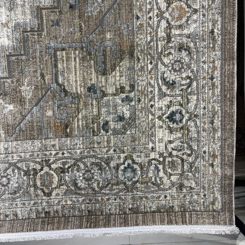 سجاد بوهيمي تركي مراكش F0560A بيج ابيض مقاس 100*300