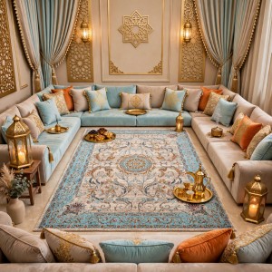 سجاد بوهيمي تركي رادا KR12C كريم تركواز مقاس 250*350