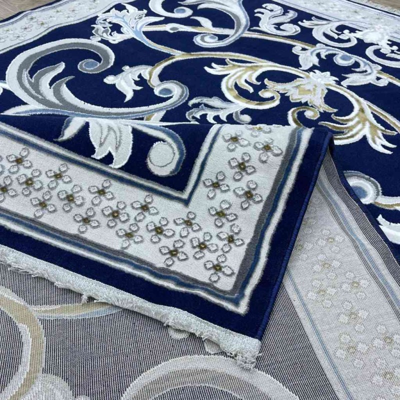 سجاد شرقي تاج نقش ايراني تركي 36023A كحلي مقاس 250*350