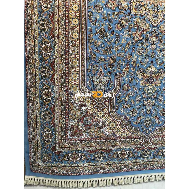 سجاد تركي الفخامة صوف اكرليك خيط مبروم  37878 لون سماوي مقاس 100*400