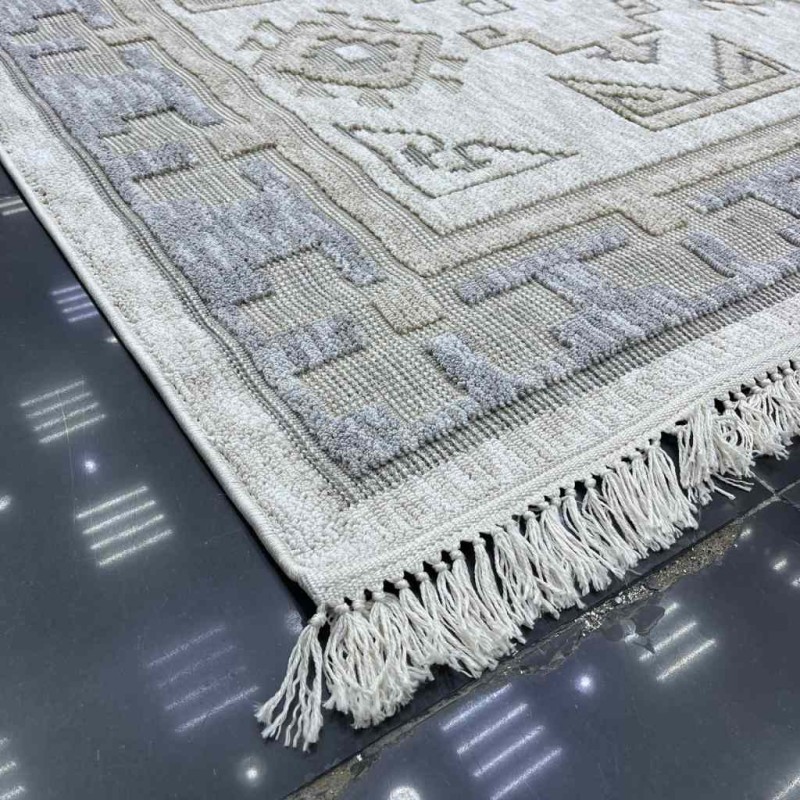 سجاد خيش تركي اوكفيل OH363A رصاصي كريم مقاس 150*230