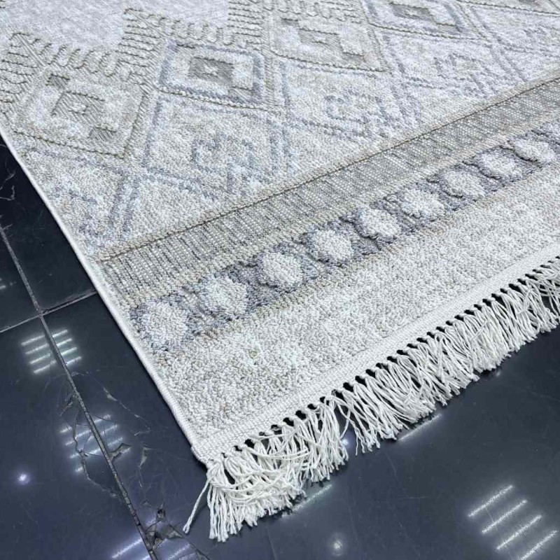 سجاد خيش تركي اوكفيل OF989A رصاصي كريم مقاس 300*400