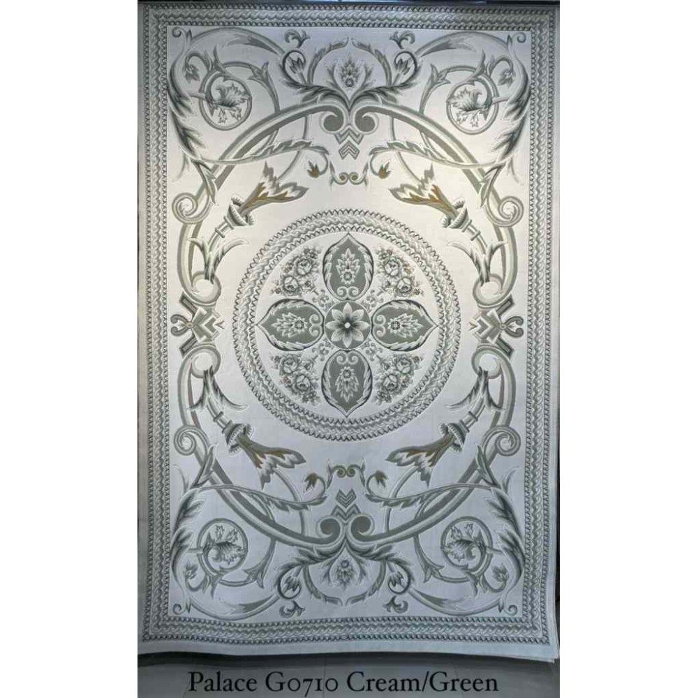 سجاد تركي بالاس G0710 كلاسيك نقش ملكي قصور سميك ناعم كريم اخضر مقاس 250*350