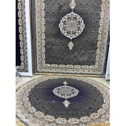 سجاد تركي كاشان دائري 1019A رصاصي مقاس 400*400