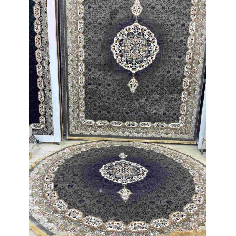 سجاد تركي كاشان دائري 1019A رصاصي مقاس 400*400