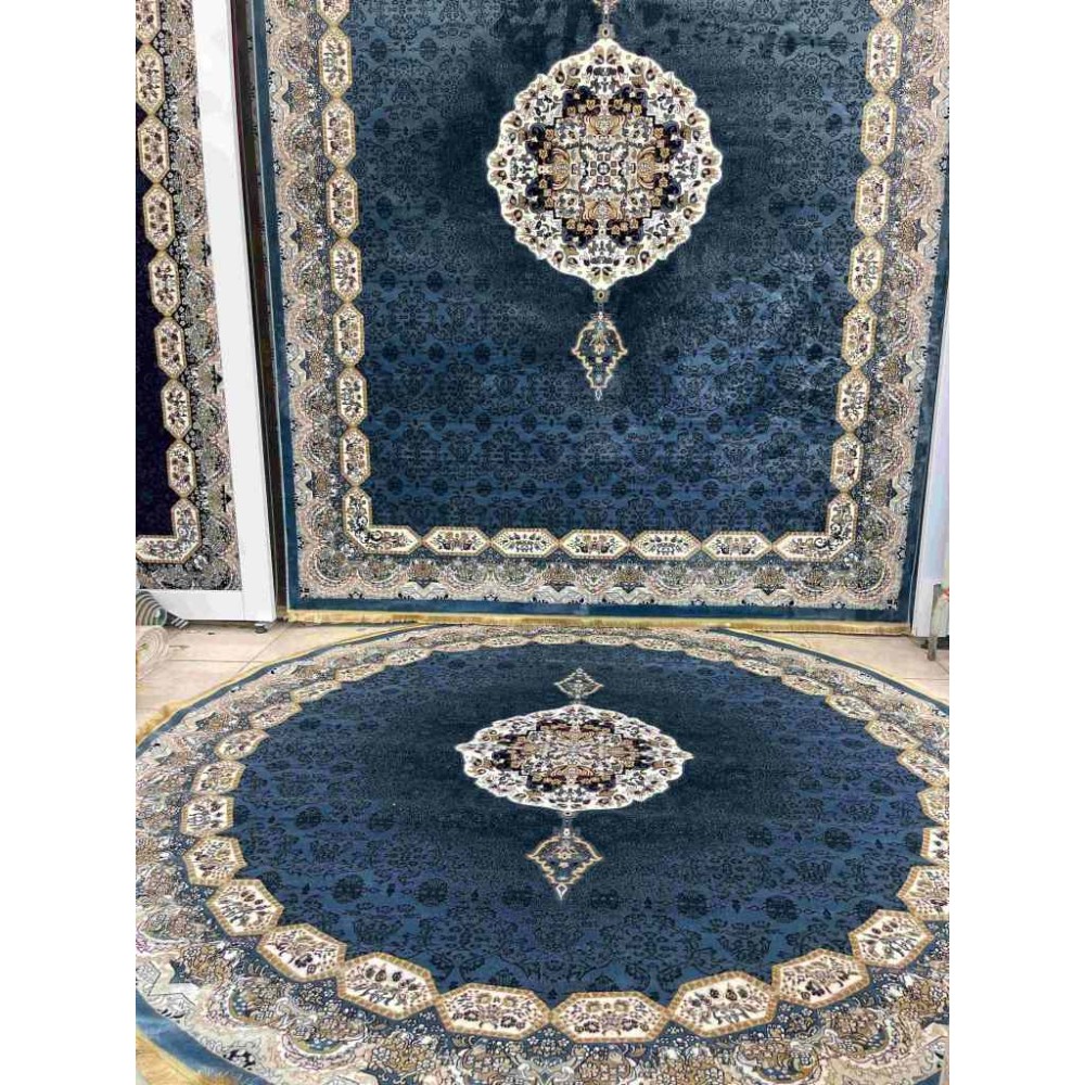 سجاد تركي كاشان دائري 1019A سماوي مقاس 400*400