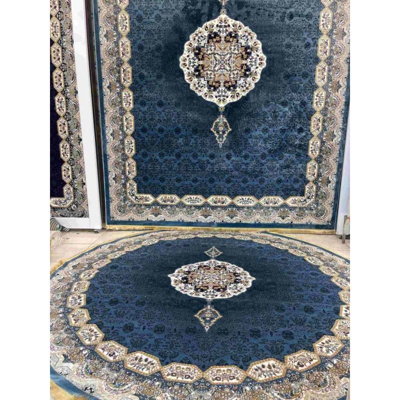 سجاد تركي كاشان دائري 1019A سماوي مقاس 400*400