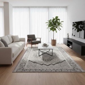 سجاد ارتلاين بوهيمي تركي A193C كريم انثراسيت دائري مقاس 150*150