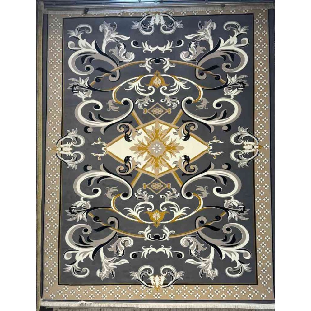 سجاد إيراني درجة أولى سجاد فاخر مصنوع بدقة عالية من أفضل أنواع الصوف والحرير الون رصاصي غامق مقاس 300*400