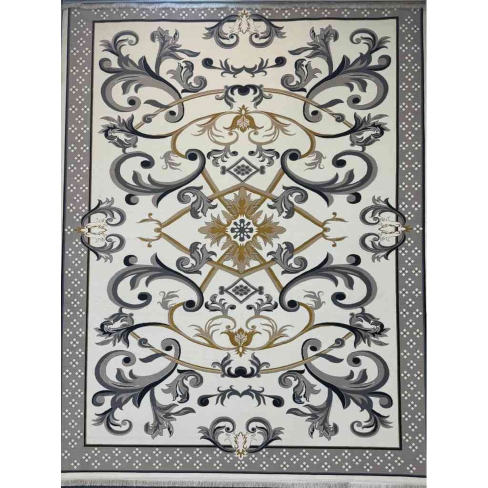 سجاد إيراني درجة أولى سجاد فاخر مصنوع بدقة عالية من أفضل أنواع الصوف والحرير الون  كريم رصاصي مقاس 400*600