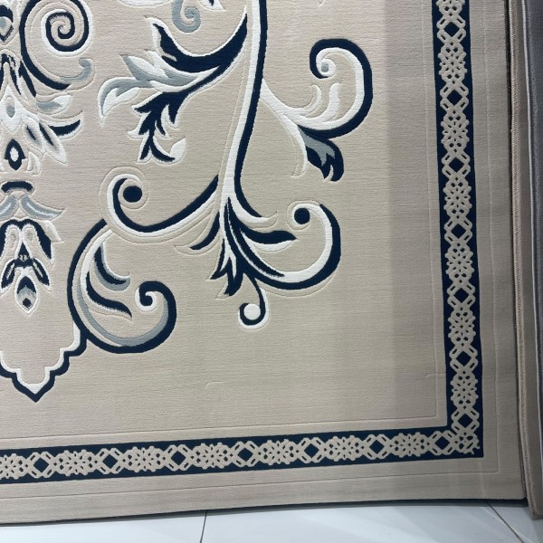 سجاد لائك نقش فرنسي تركي 9771B كحلي بيج مقاس 100*300