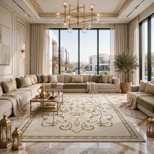 سجاد لائك نقش فرنسي تركي 9771B اخضر بيج مقاس 80*150