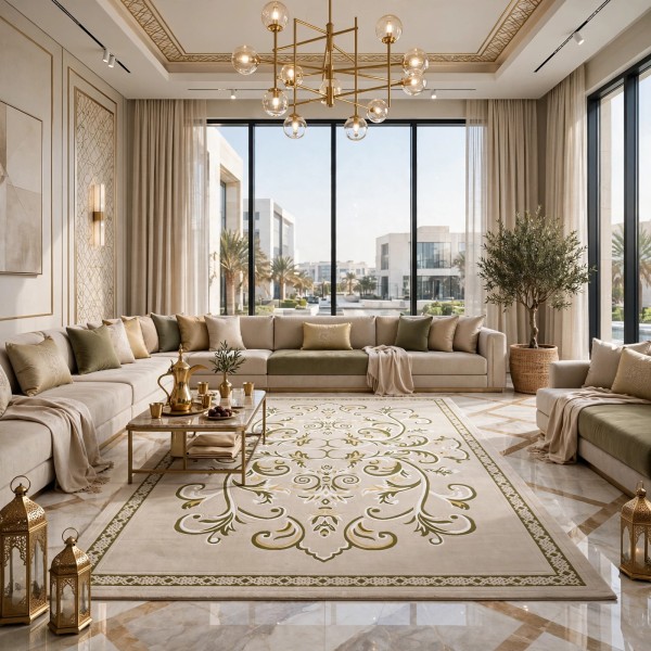 سجاد لائك نقش فرنسي تركي 9771B اخضر بيج مقاس 150*220