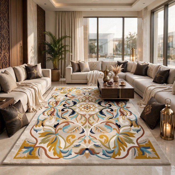 سجاد اطلس تركي نقش كوري كلاسيكي A170A بيج - مقاس 400*500 سم