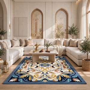 سجاد أطلس تركي نقش كوري A170A سماوي غامق - مقاس 250*350 سم