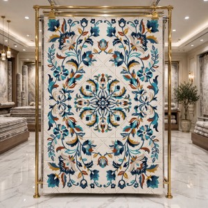 سجاد رمادا نقش كوري تركي A336A سماوي غامق مقاس 300*400