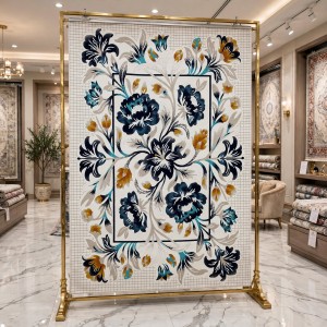 سجاد رمادا نقش كوري تركي A335A كحلي مقاس 300*400