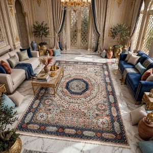 سجاد فيرونا بوهيمي تركي KO61A كريم سماوي غامق مقاس 80*150
