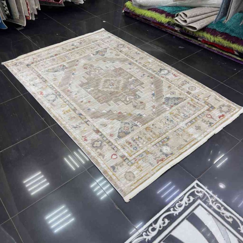 سجاد بوهيمي تركي فينتج B0023C لون بيج ابيض مقاس 50*80