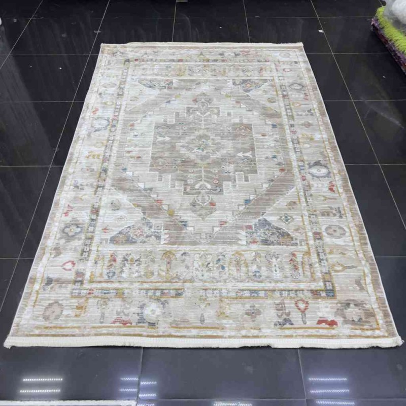 سجاد بوهيمي تركي فينتج B0023C لون بيج ابيض مقاس 50*80