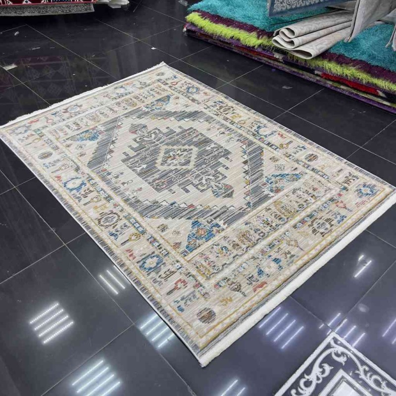 سجاد بوهيمي تركي فينتج B0023C لون رصاصي بيج مقاس 100*300