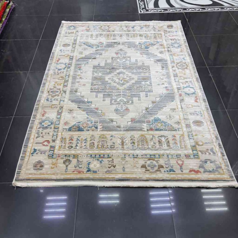 سجاد بوهيمي تركي فينتج B0023C لون رصاصي بيج مقاس 100*300