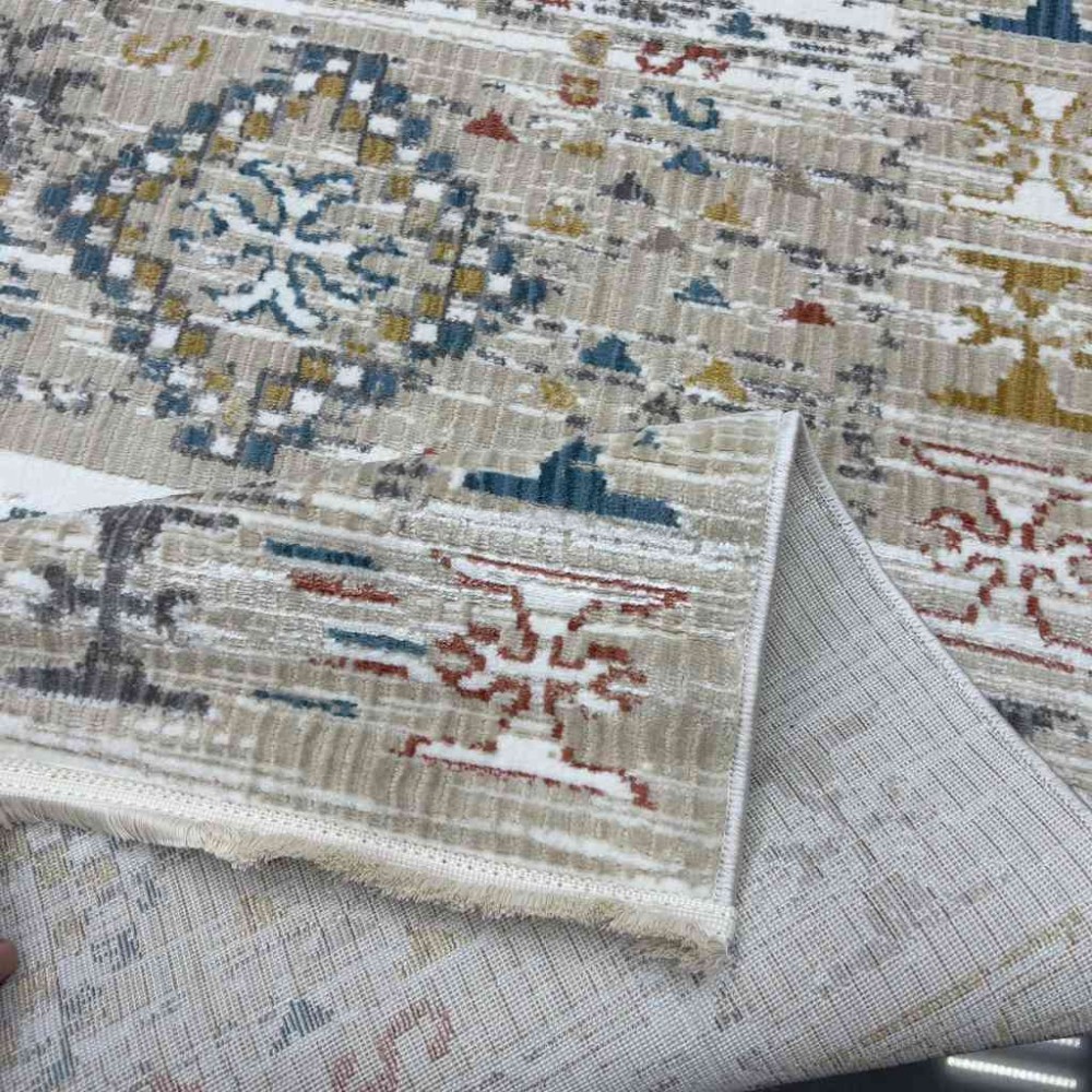 سجاد بوهيمي تركي فينتج B0024C لون بيج ابيض مقاس 150*230