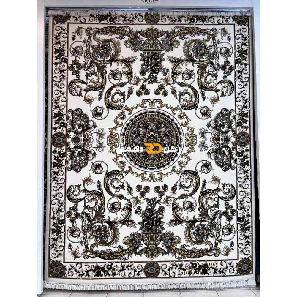 سجاد تركي طوكيو نقش ايراني B061B لون ابيض دائري مقاس 300*300