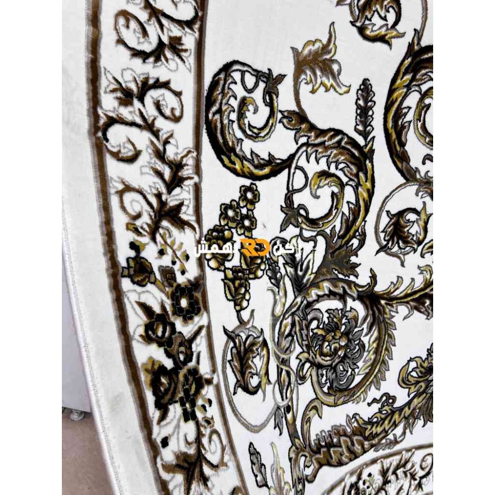 سجاد تركي طوكيو نقش ايراني B061B لون ابيض دائري مقاس 300*300