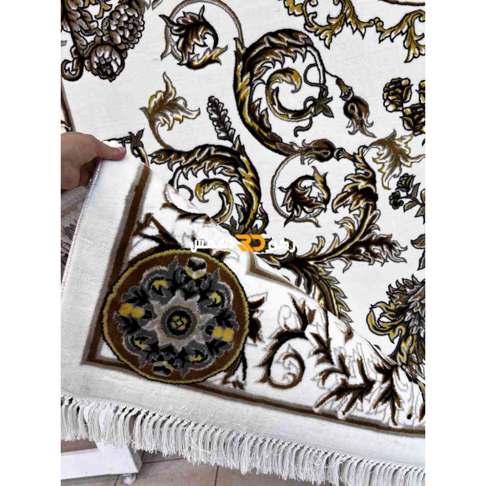 سجاد تركي طوكيو نقش ايراني B061B لون ابيض دائري مقاس 300*300