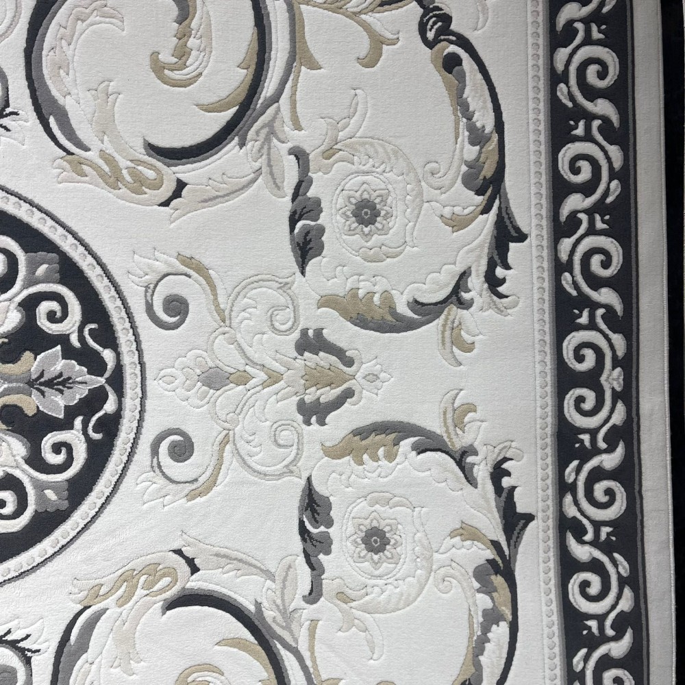 سجاد تركي نقش فرنسي بارون 41162A كريم اسود مقاس 80*150
