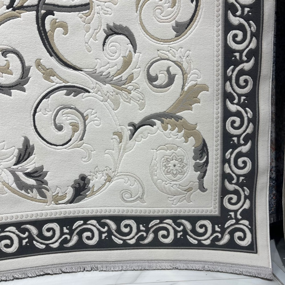 سجاد تركي نقش فرنسي بارون 41162A كريم اسود مقاس 80*150