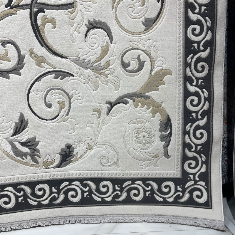 سجاد تركي نقش فرنسي بارون 41162A كريم اسود مقاس 150*230