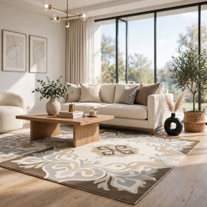 سجاد الهبه تصميم كوري تركي براغ HU12A كريم بيج غامق مقاس 250*350