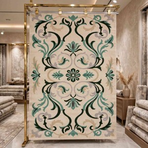 سجاد تركي فاخر بوسان HU08A تصميم كوري كريم اخضر مقاس 150*220 سم