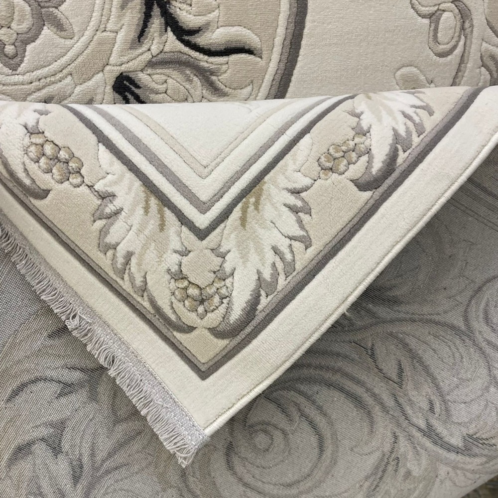 سجاد القصور تركي كراون نقش فرنسي تركي 41170A كريم اسود مقاس 80*150