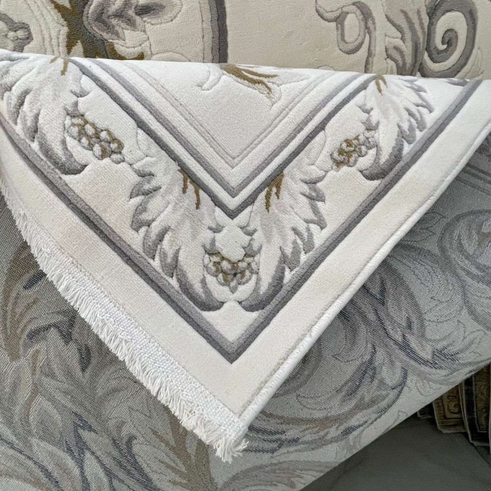 سجاد القصور تركي كراون نقش فرنسي تركي 41170A كريم سماوي مقاس 400*500