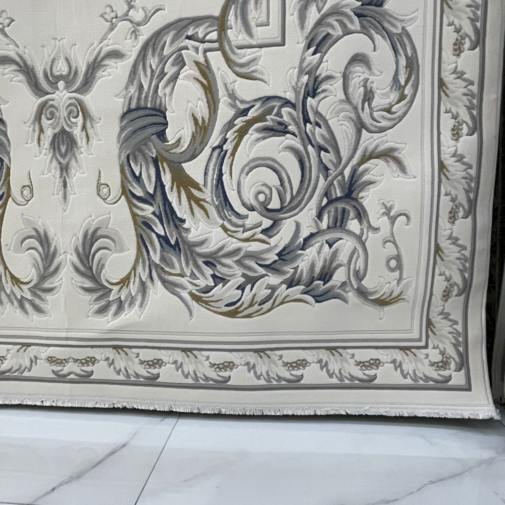 سجاد القصور تركي كراون نقش فرنسي تركي 41170A كريم سماوي مقاس 400*500