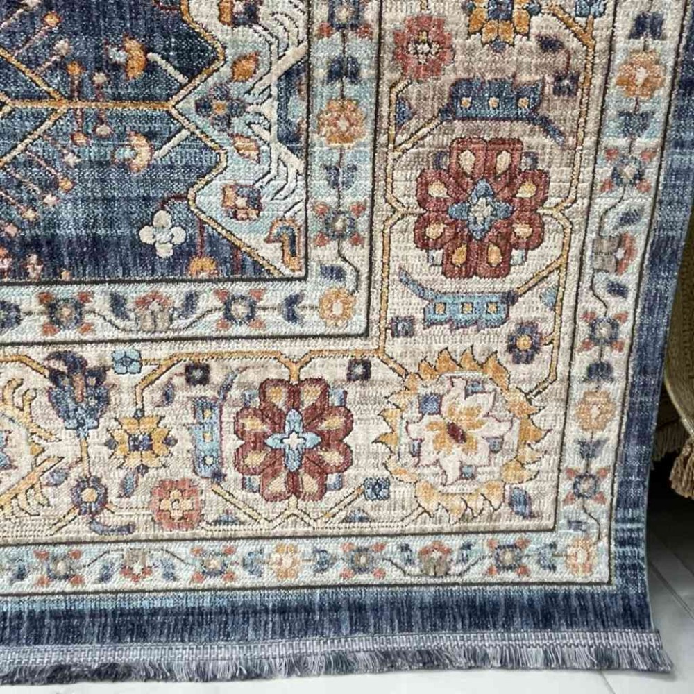 سجاد تركي هانوفر KM69A ازرق غامق كريم مقاس 80*150