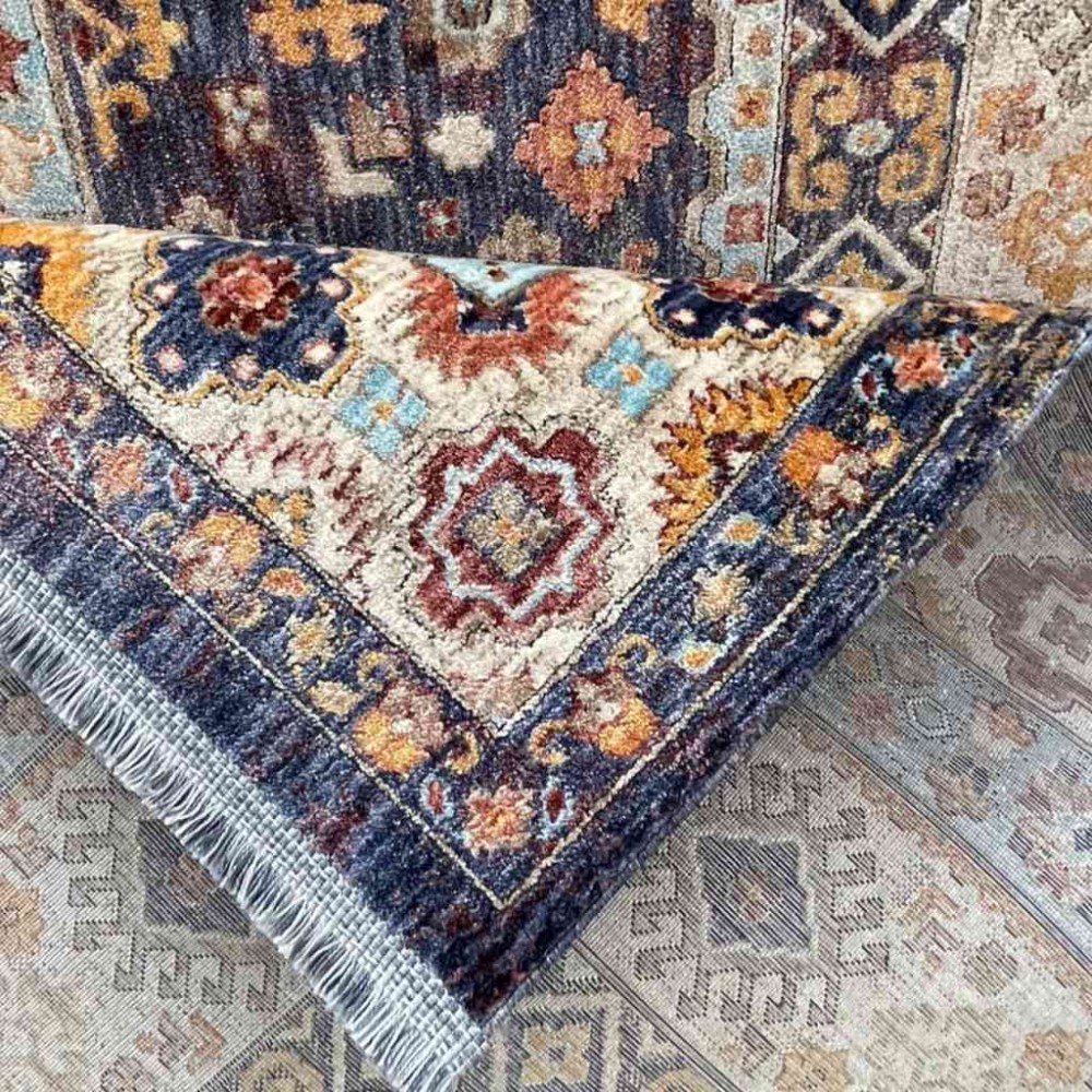 سجاد تركي هانوفر KM87A كريم ازرق غامق مقاس 150*220