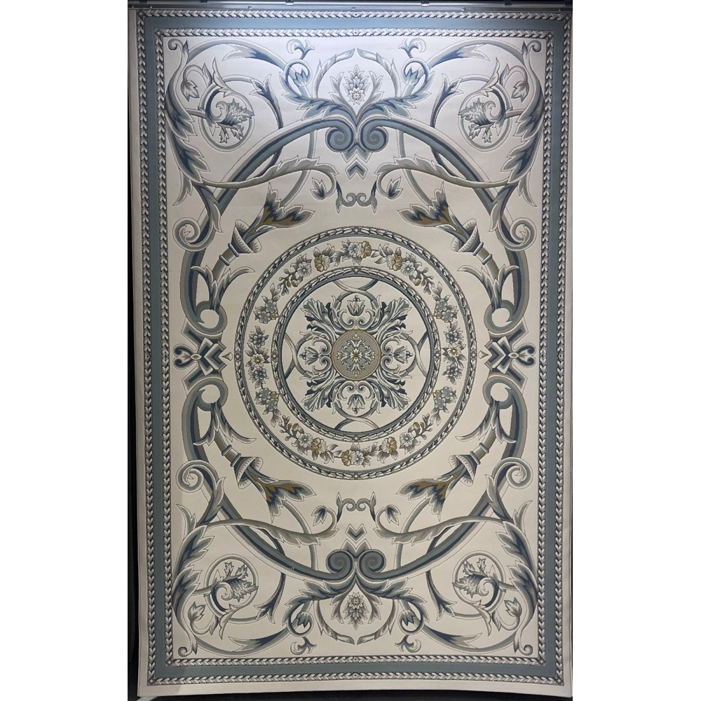 سجاد تركي رجوة G0710K ابيض سماوي ابيض دايري مقاس 150*150