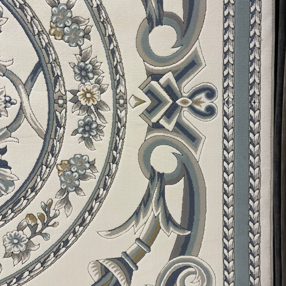 سجاد تركي رجوة G0710K ابيض سماوي ابيض دايري مقاس 150*150