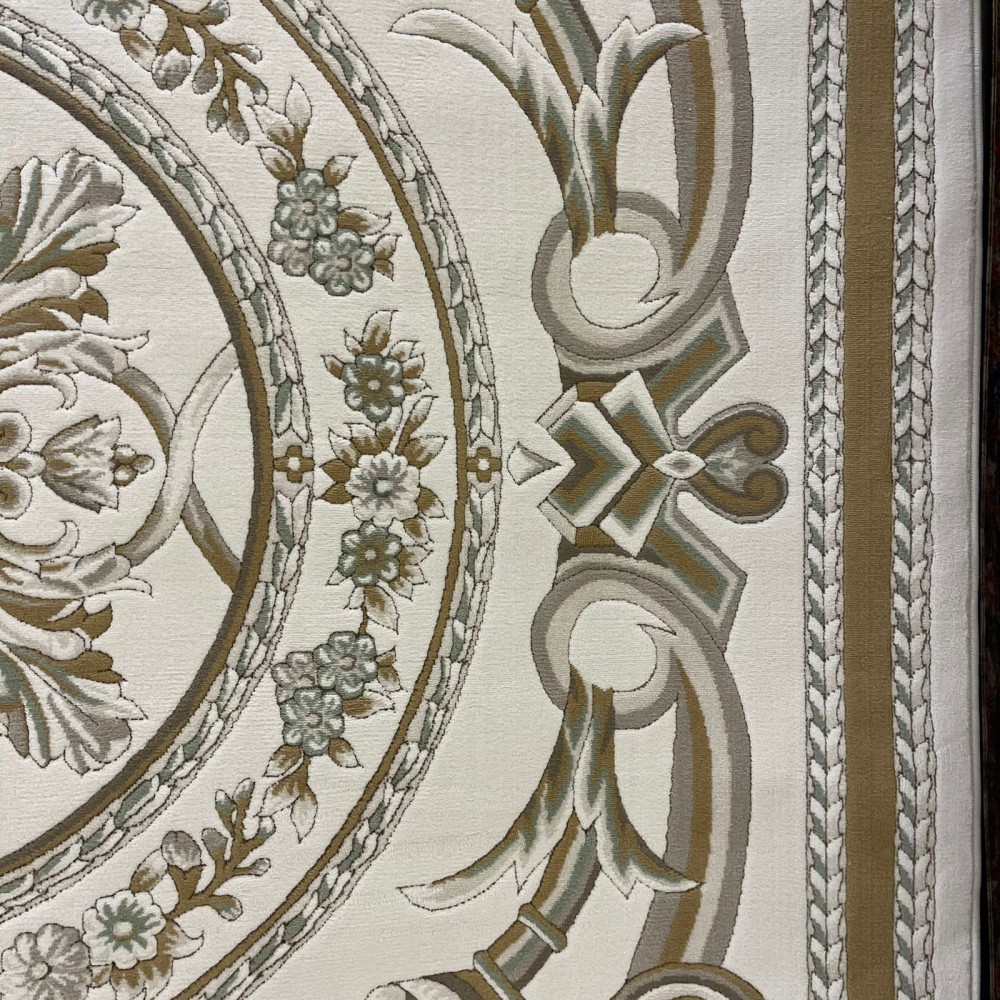 سجاد تركي رجوة G0710K ابيض ذهبي ابيض دايري مقاس 200*200