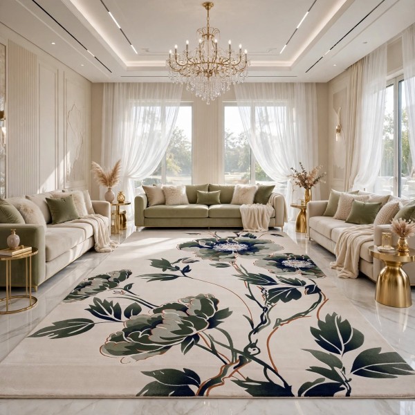 سجاد روز تركي 43638A كريم اخضر مقاس 100*300