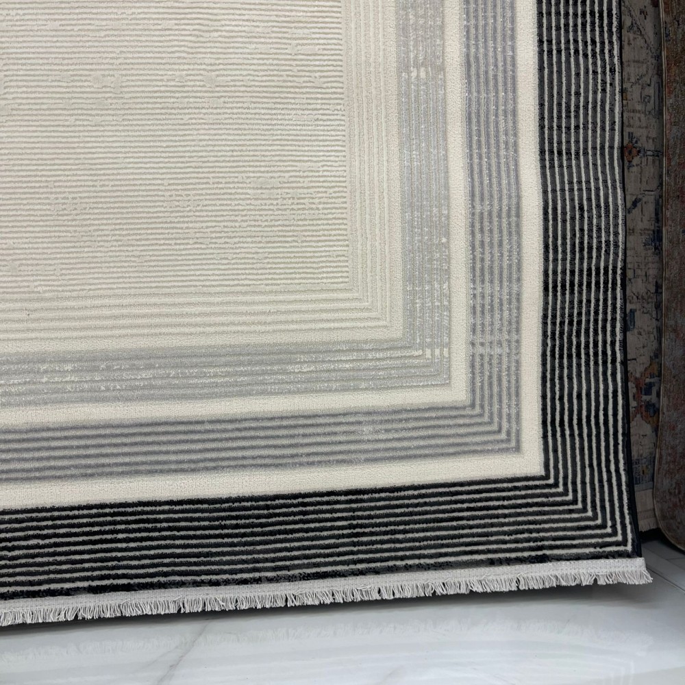 سجاد تركي اطار برواز فيكتوريا 41601A كريم اسود مقاس 80*150 سجاد تركي اطار برواز فيكتوريا 41601A كريم اسود مقاس 80*150