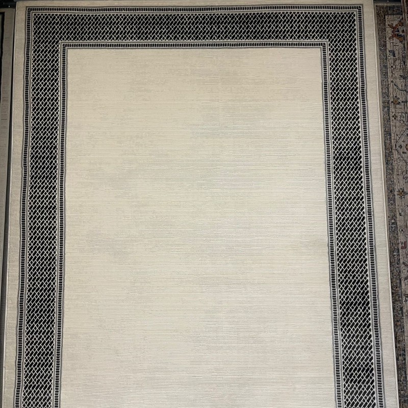سجاد تركي اطار برواز فيكتوريا 41602A كريم اسود مقاس 150*220