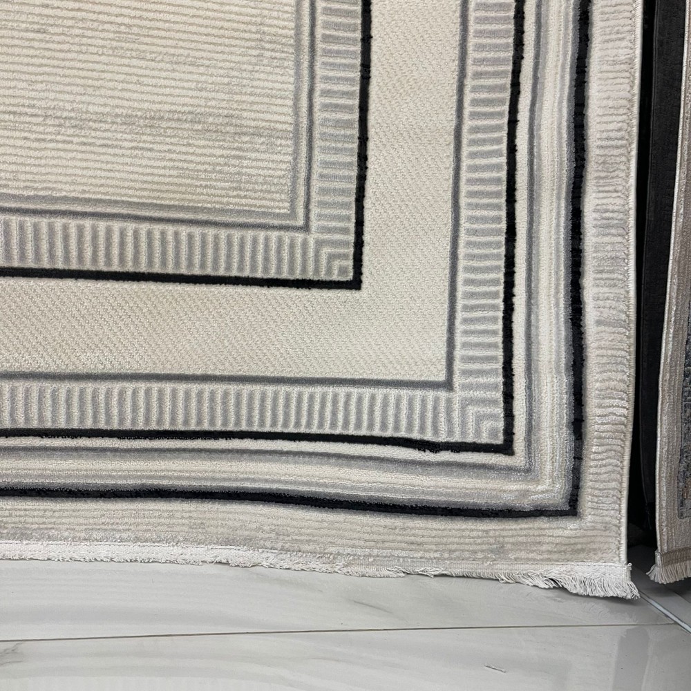 سجاد تركي اطار برواز فيكتوريا 41604A كريم اسود مقاس 80*150 سجاد تركي اطار برواز فيكتوريا 41604A كريم اسود مقاس 80*150